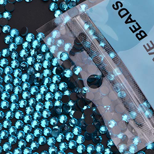 Image of 1000 Pieces Hot Fix Glass Flatback Rhinestones HotFix Round Crystal Gems (Aquamarine, SS20)