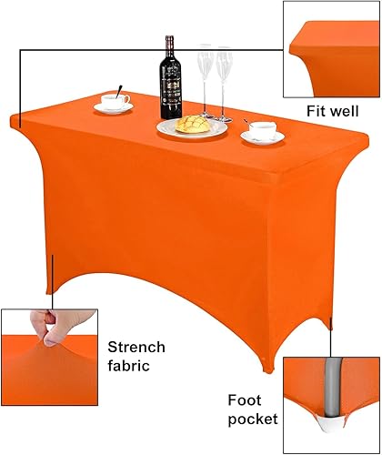 Miniatura 3 de FORLIFE Paquete de 2 manteles de elastano, de ajuste universal para mesas rectangulares de 4 pies, para patios, bodas, banquetes, fiestas (4 pies,