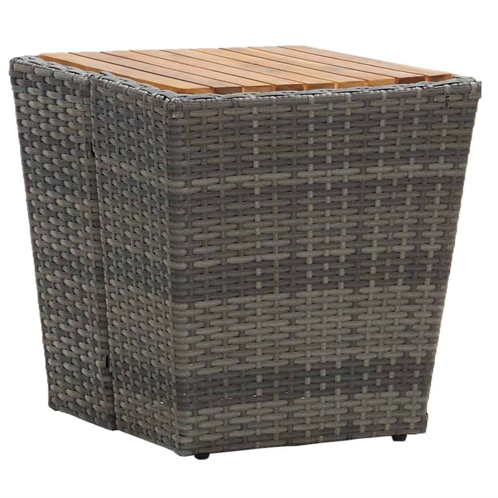 SXZenSpace Grey Tea Table 41.5x41.5x43 cm Garden Coffee Small Patio Bistro Solid Acacia Wood Top PE Rattan Frame Compact Outdoor Side for Balcony Terrace and Camping