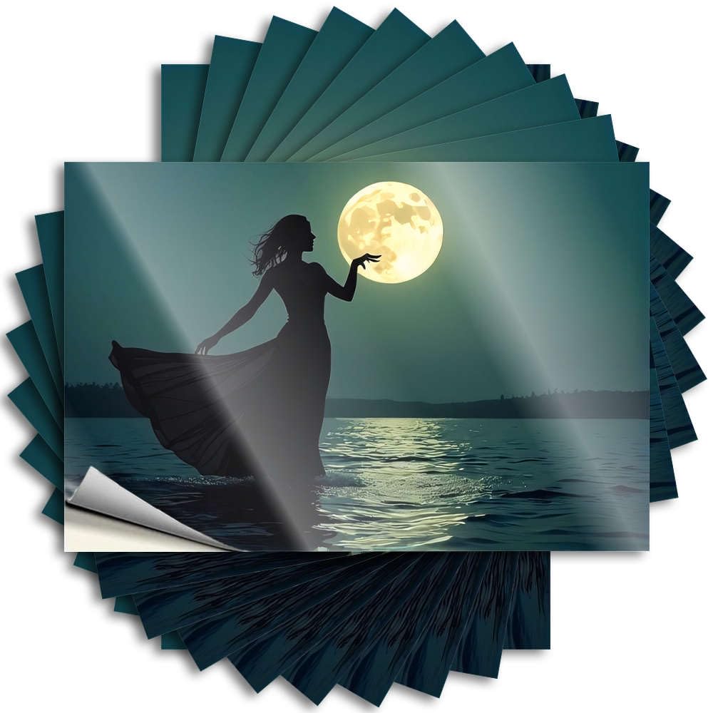 Woman in Flowing Dress Reaching for Full Moon Tattoos New | Books Laptop Removable Decal Pack(8X12CM)
