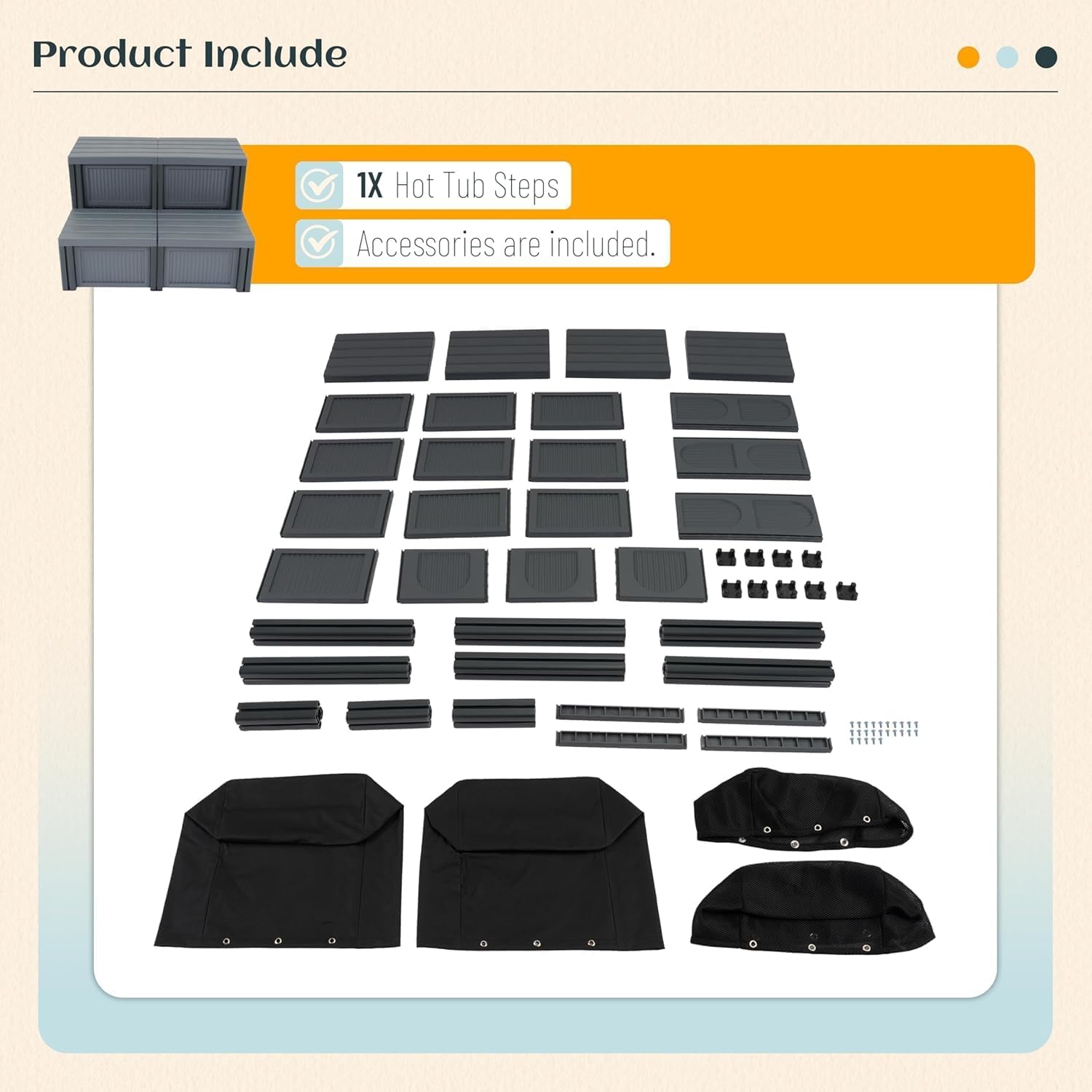 27" Hot Tub Steps with Storage, 200 LBS Capacity, Textured 2-Step Spa Stairs Pool Ladder for Universal Hot Tub/Camper/SPA Pool/Pet Stairs Charcoal Grey