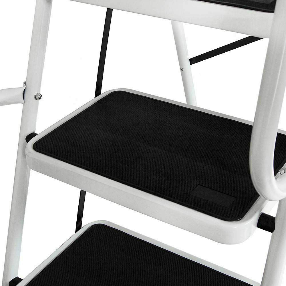 Escalera de 3 peldaños, acero de alto rendimiento, escalera portátil plegable antideslizante con carril de seguridad