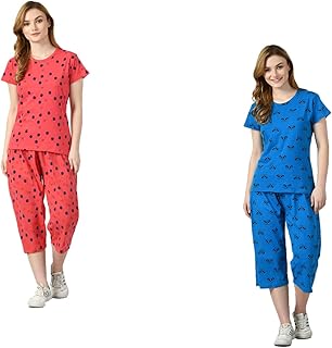Cotton Allover Printed Night Suit Tshirt and Capri Set for Women (Pack of 2)-picture-37