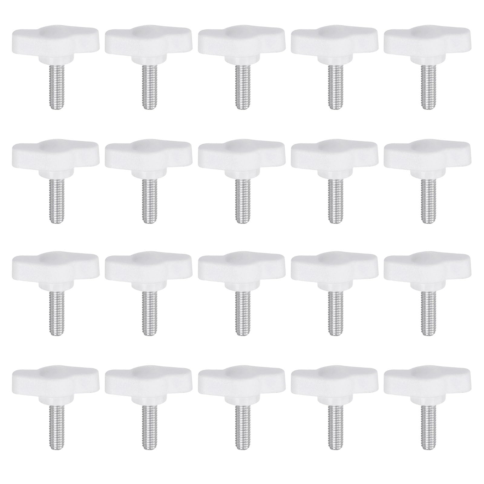 HARFINGTON 20pcs Tee Wing Knobs Thumb Screws M5 x 16mm Standard Male Thread Plastic T Knobs Handles Hand Clamping Knobs Grip Thumbscrew, White