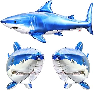 3Pcs Shark Party Decorations Balloons, Large 36inch Inflatble Shark Foil Balloon for Under The Sea Ocean Theme Birthday Party Fish Creature Banquet Supplies