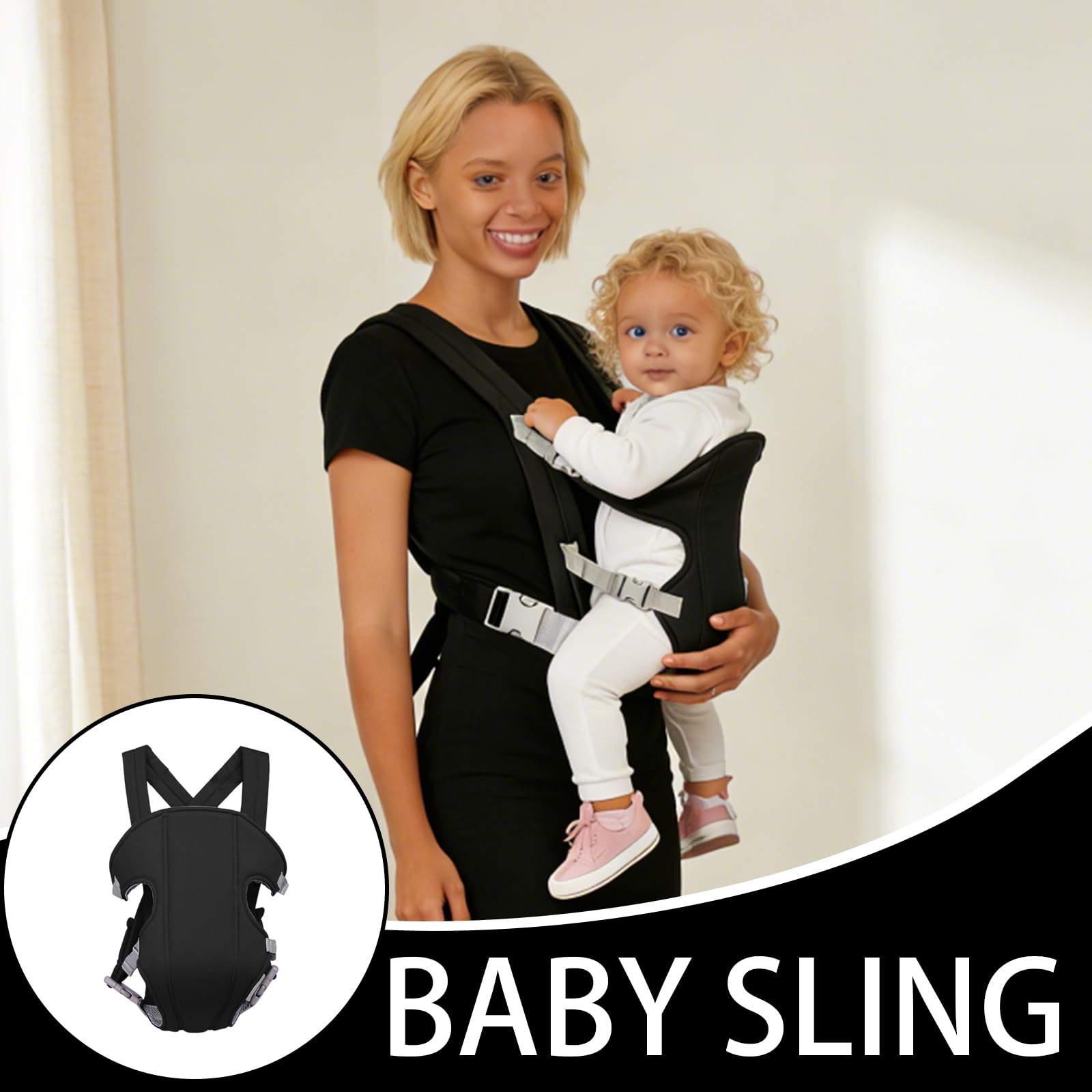 Marsupio Neonato, Regolabile Portantina Bebè,Marsupio Bambino,Regolabile Portantina Bebè per Neonato e Bambino fino a 15kg (Nero)