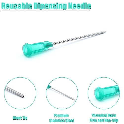 Miniatura 4 de Paquete de 20 fideos dispensadores de punta roma de 18Ga de 1.5 pulgadas, jeringa de plástico verde, punta roma, agujas dispensadoras cónicas Luer