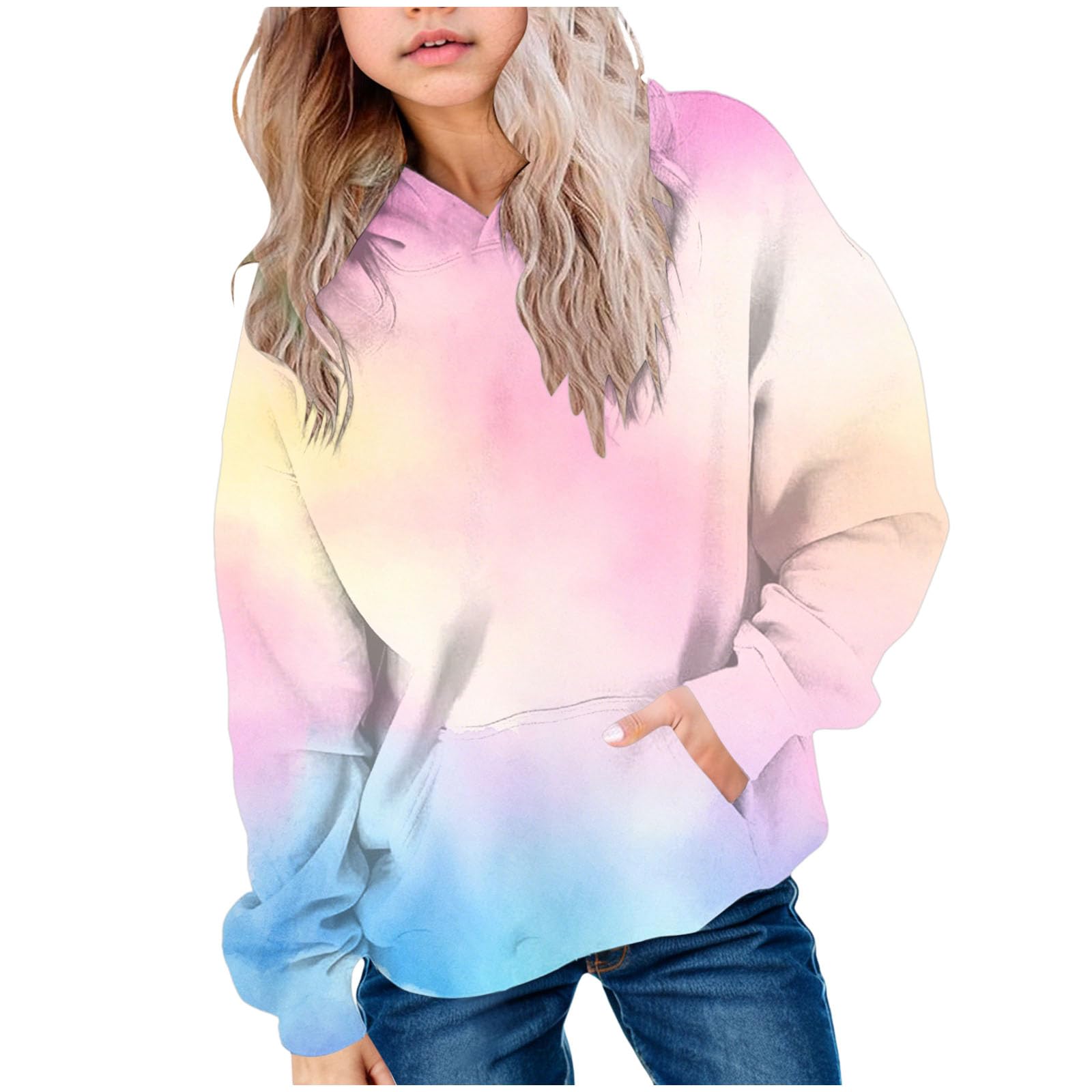 Felpa con Cappuccio Oversize Tie Dye per Bambini, Stile Autunno/Inverno, alla Moda, Sportiva. Felpa Bambina Senza Cappuccio