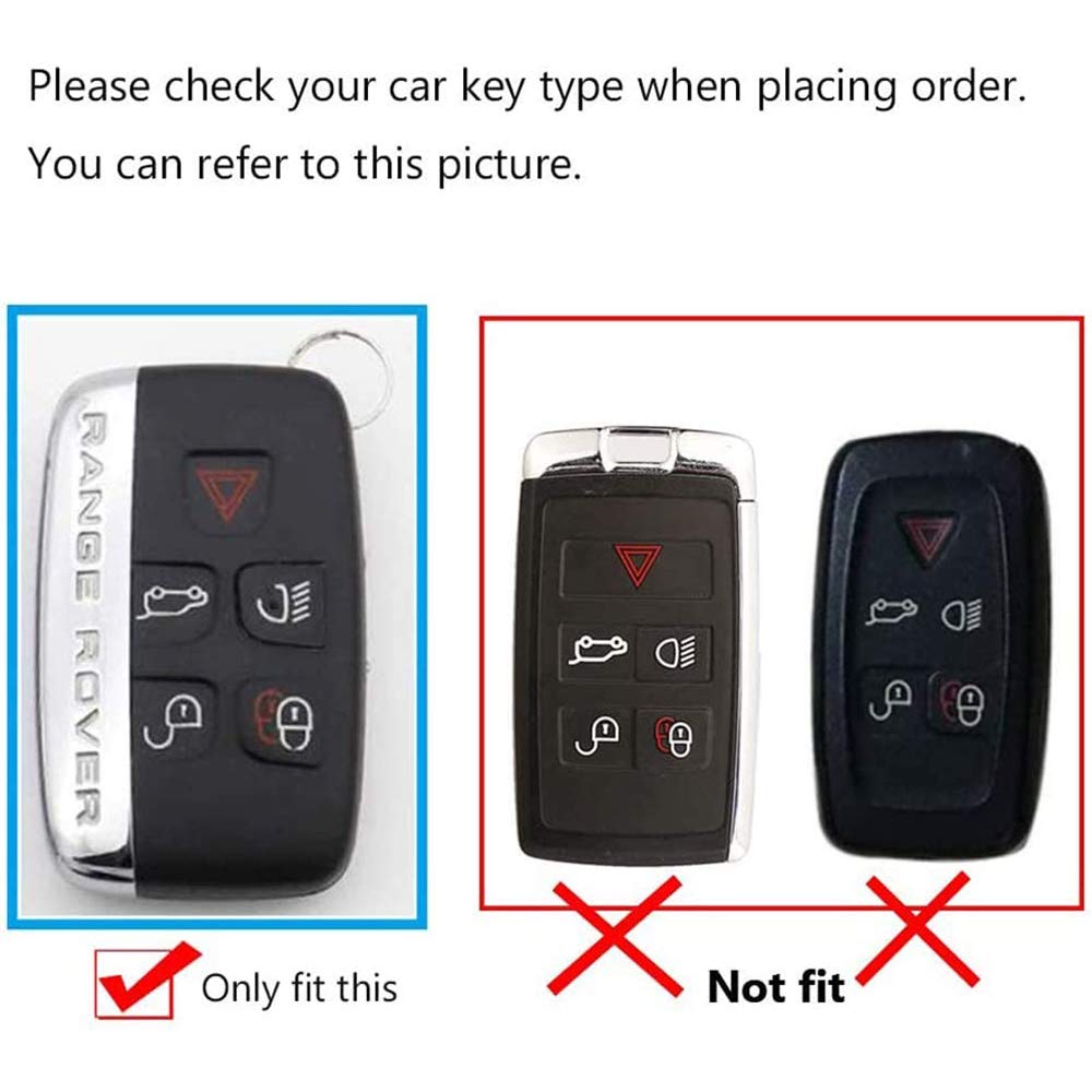 Happyit Autosleutelhoes, houder voor Land Rover Discovery 4 Range Rover Sport Evoque Vogue LR2 LR4 Für Jaguar Freelander XFL XE XJ 5 Knoppen (Zilver Vierkante Gesp