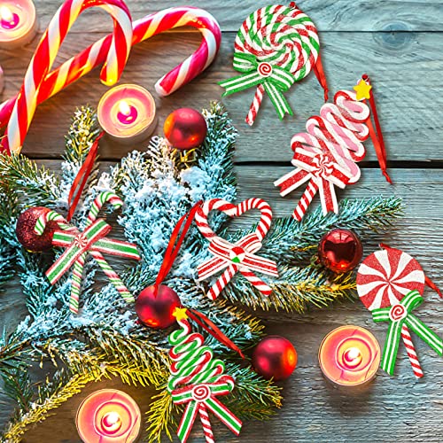 10Pcs Christmas Candy Lollipop Ornaments For Christmas Tree Decorations- Glitter Hanging Candy Cane Ornaments Polymer Clay Christmas Peppermint Decor With Ribbon For Xmas Tree Holiday Party Home Decor #TOP1