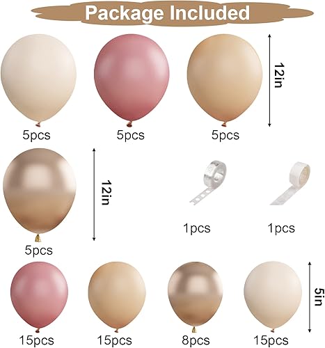 Miniatura 2 de Kit de guirnalda de globos de color rosa y nude, guirnalda de globos de color rosa polvoriento con globos de oro champán blanco albaricoque