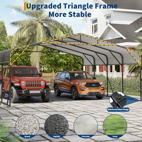 Image of GAOMON Metal Carport, Carport with Reinforced Base and Galvanized Steel Roof, Heavy Duty Garage Car Shelter Shade, Outdoor Car Port Canopy for SUV, Truck, Boats, 20x20 FT