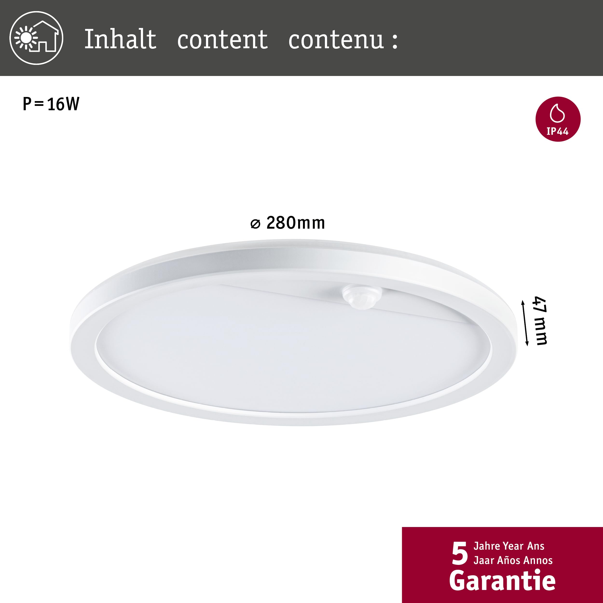 Panneau D'extérieur LED Lamina Backlight Détecteur De Mouvement Crépusculaire (IR) Résistant à L'eau De Mer IP44 Rond 280mm 3000K 14,5W 1200lm 230V Noir Matière Plastique
