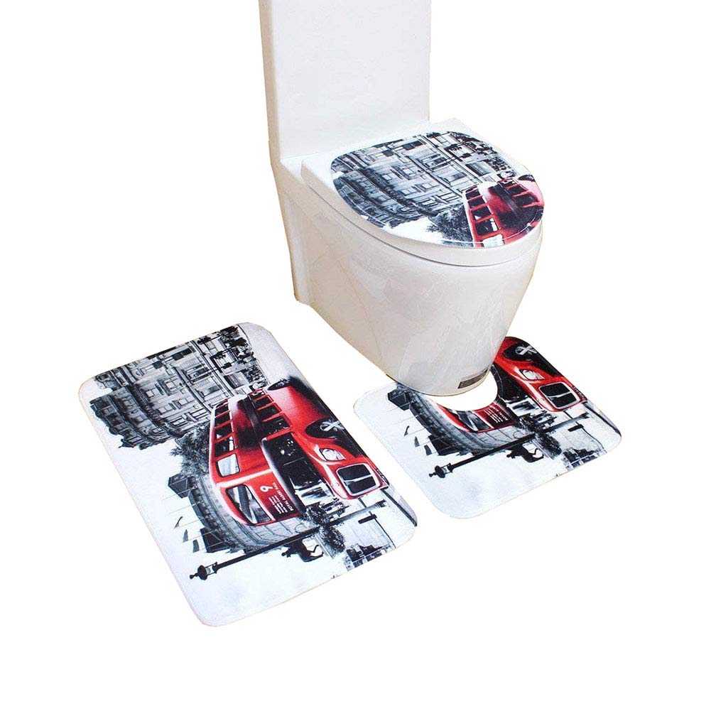 HomeYoo 3pcs Beautiful 3D Vivid Bathroom Rug Set Non-slip Bath Mat Contour Lid Toilet Cover Rug, Flannel Mat Sets Decoration, Bath Mat + Pedestal Mat + Toilet Seat Cover Mat,Absorbent, Washable (C1)
