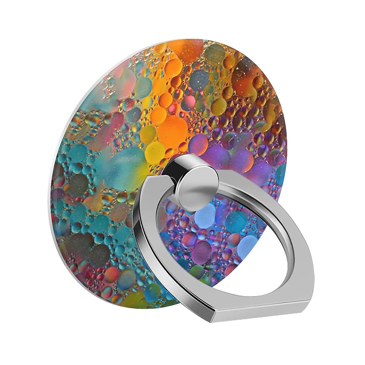 Juego de una pieza de soportes para anillo de teléfono, diseño de gotas coloridas de mármol arco iris con una función de rotación
