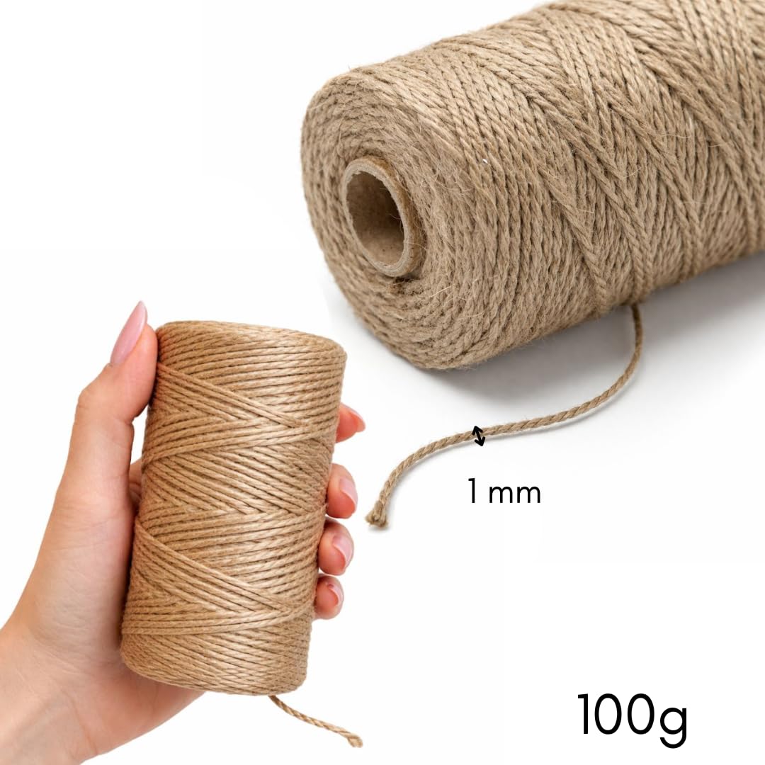 Corda di Canapa Naturale 100% Spago Multiuso 1mm 100g per Giardinaggio Macramè