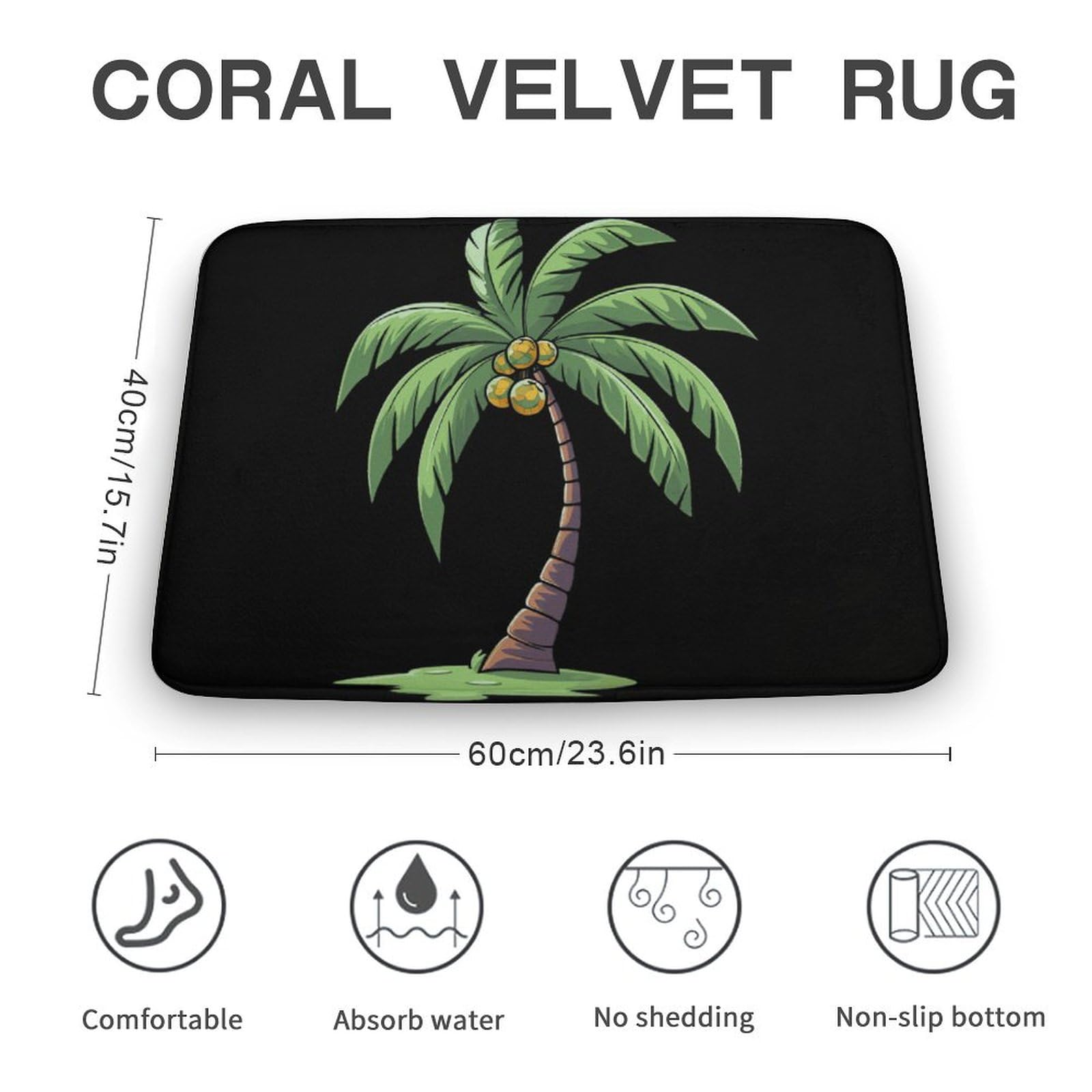 Tropical Coconut Tree Coral Velvet Rugs Non-Slip Bathroom Rugs Soft Kitchen Rug Floor Carpet for Home Decor 15.7