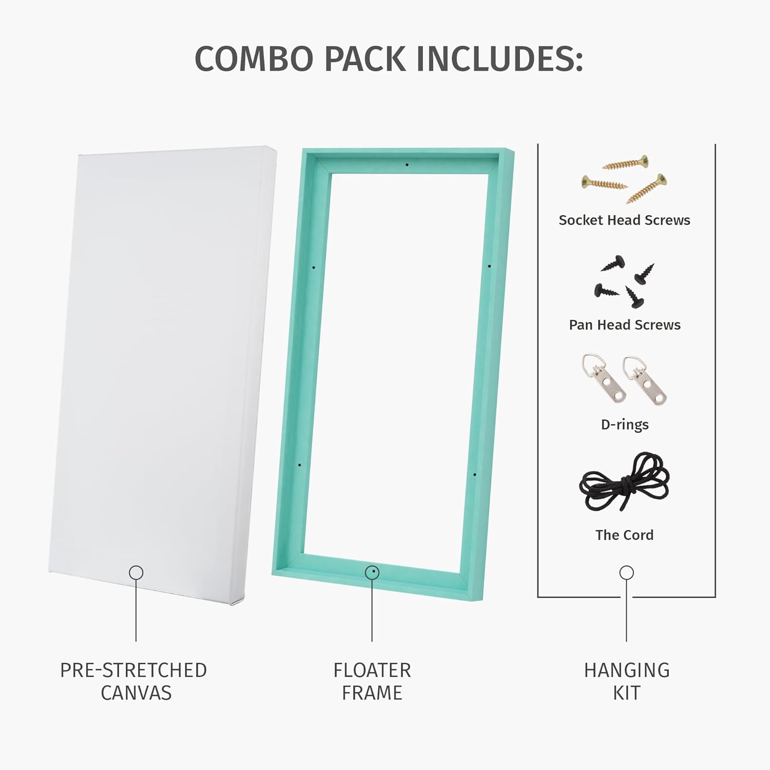 PIXY CANVAS Value Pack of 20x40 Stretched Canvas 1-1/2 (1.5) inch deep and Floater Frame for Your Paintings/Artwork/Wall Art/Wall Decor (Black, 20 x 40 inch, Landscape)