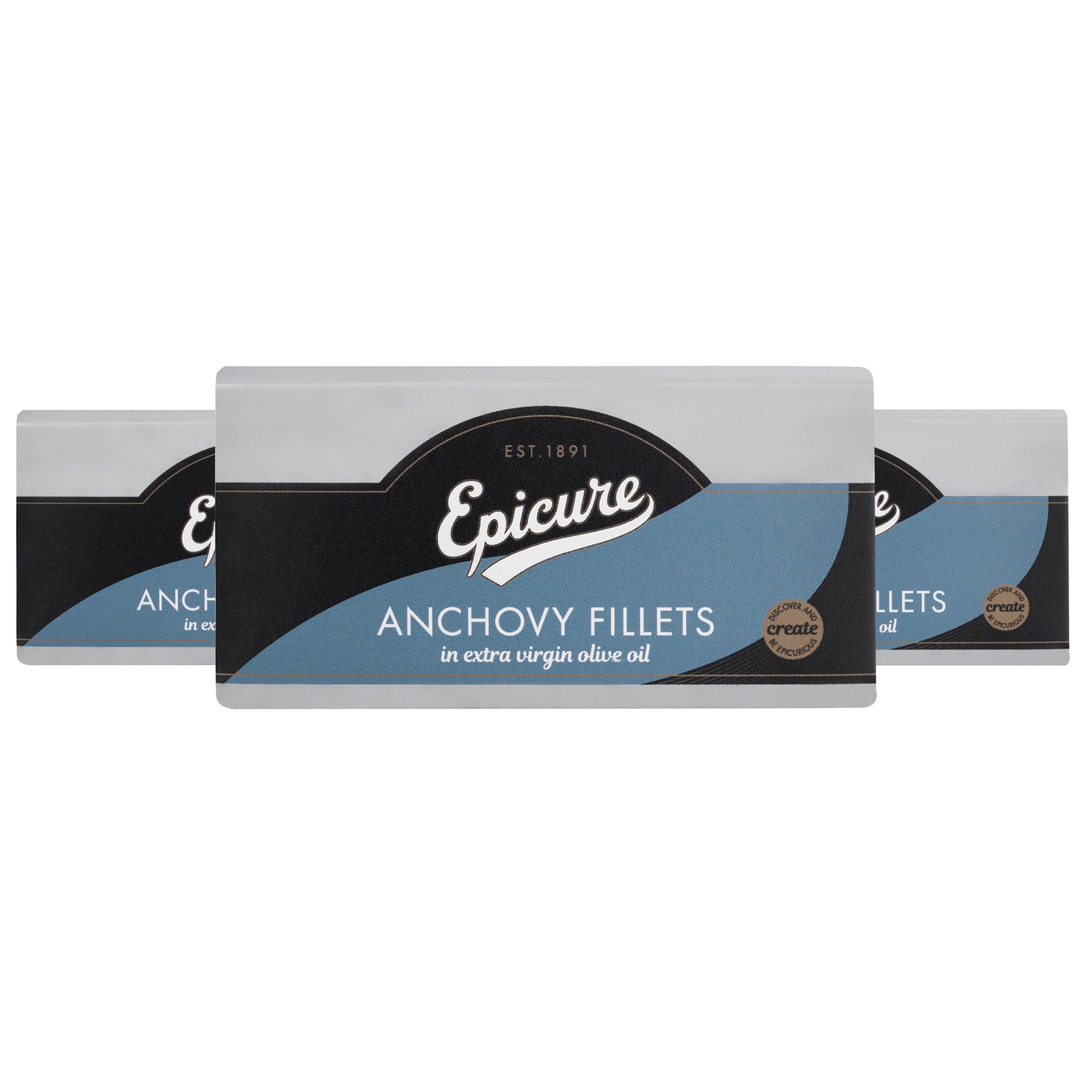 Epicure Mediterranean Tinned Anchovy Fillets in Extra Virgin Olive Oil, Rich Omega-3 Premium Cuisine, 50 g (Pack of 12)