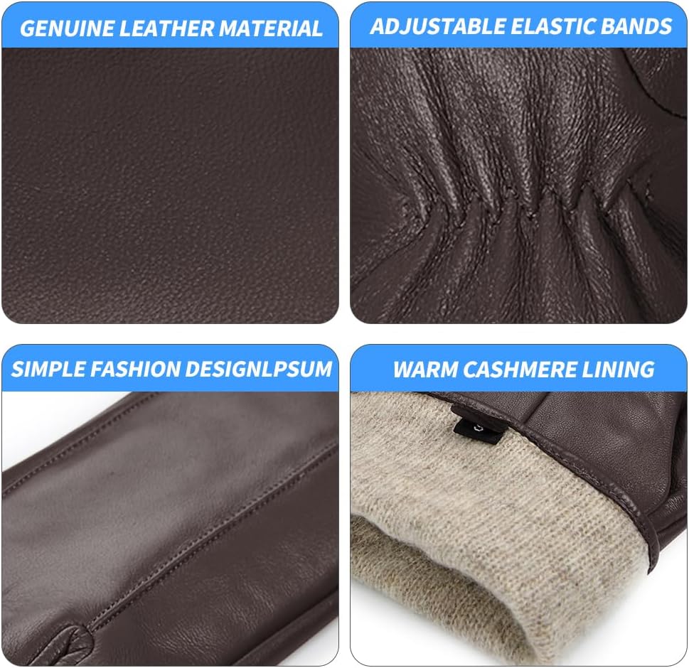 MGGMOKAY Men’s Leather Gloves Sheepskin Winter Gloves with Cashmere Lined - Image 3