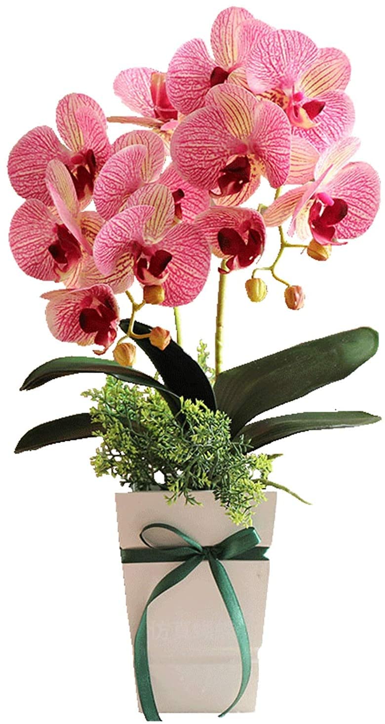 Lebensechte Orchideen aus PU-Leder mit Holzvase, künstliche Blumenarrangements für Zuhause, Büro oder Wohnzimmer, Farbe 1