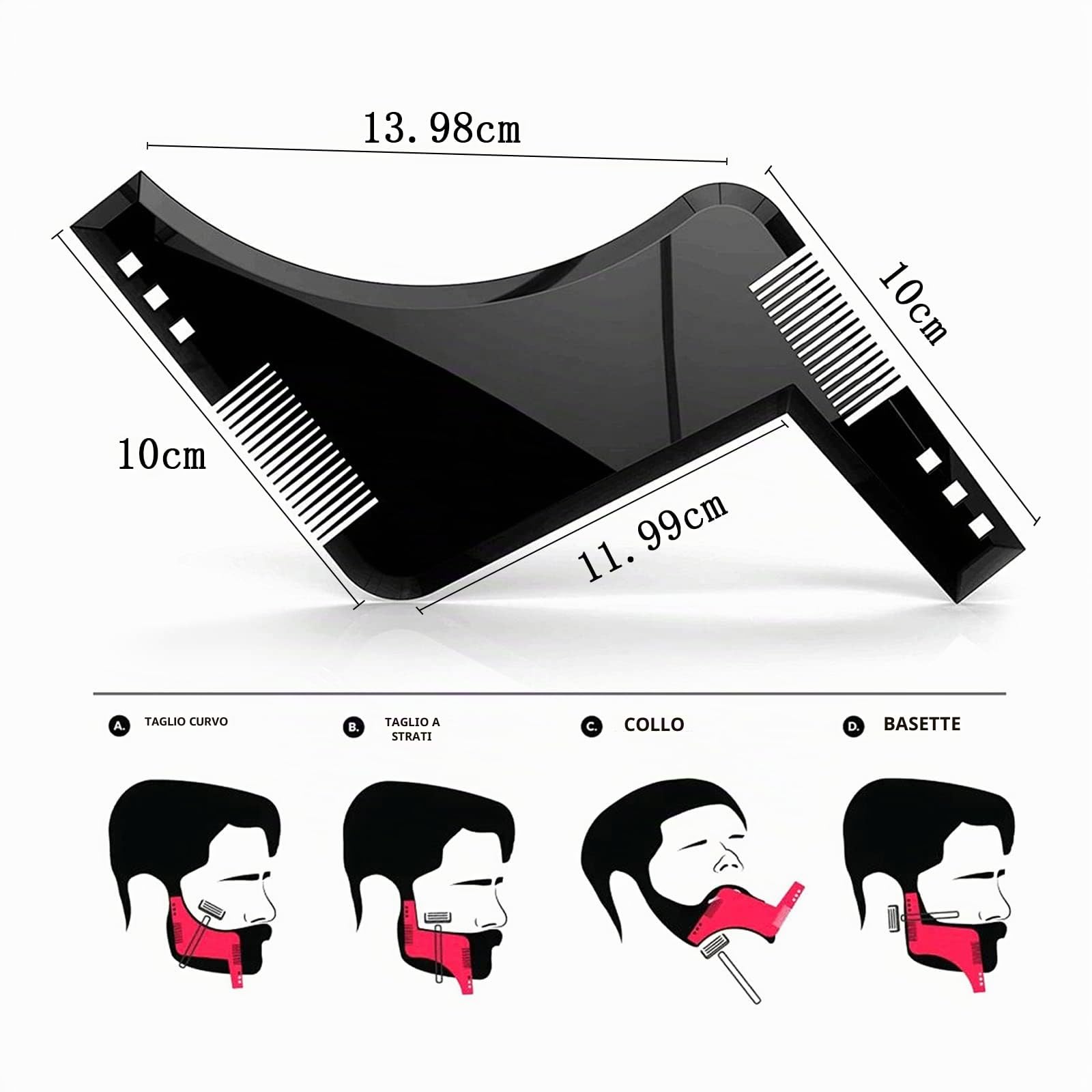 Pettine Stencil Barba,Signori pizzetto Collo Sagome per Barba Styling Tool per rasatura della barba.