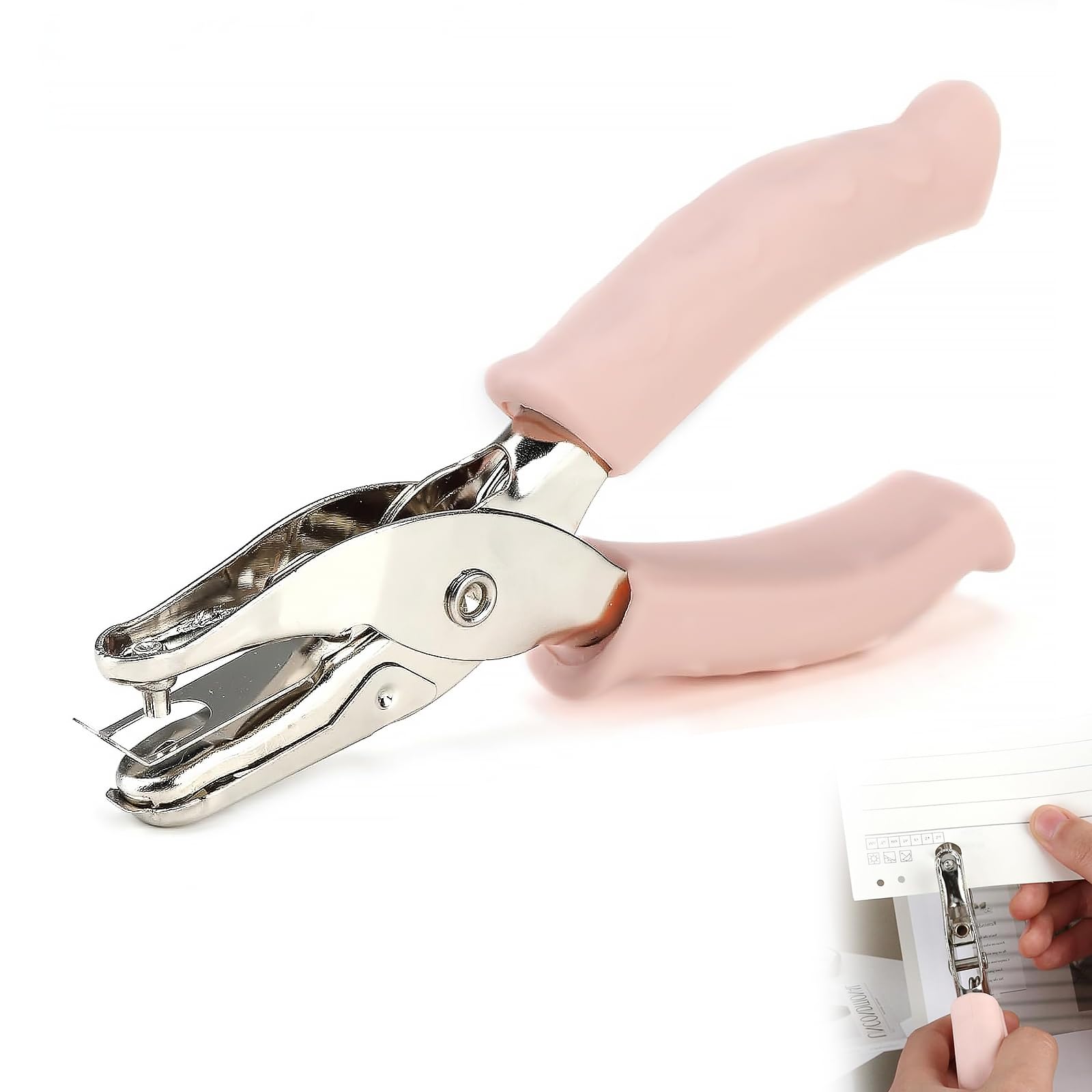 Wjelet Single Hole Punch, Pink Handheld Circle Puncher with Soft Grip, 3mm Handheld Hole Puncher, Ideal for DIY Crafts Office