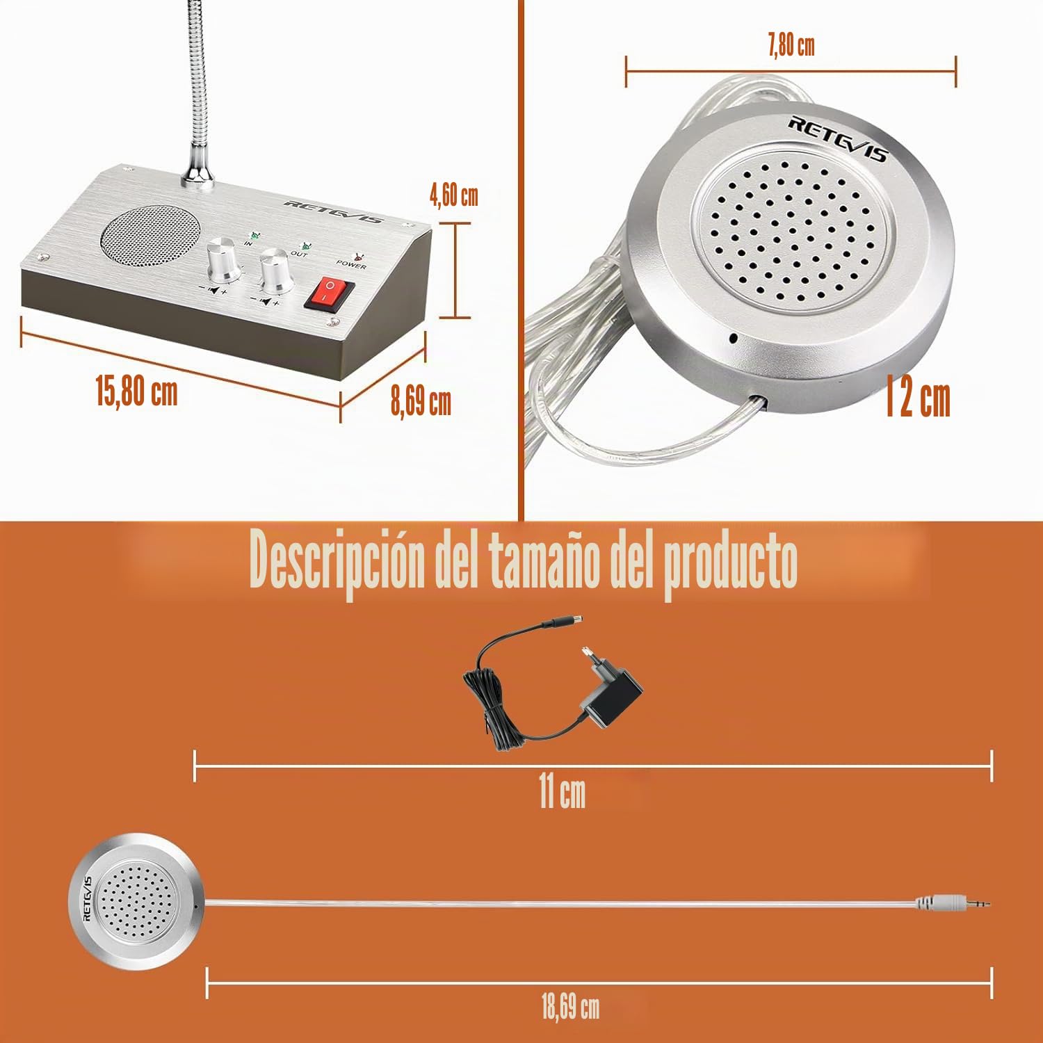 Retevis RT9908 Intercomunicador Ventanilla Sistema de Intercomunicación Ventana Dual Walkie Talkie Micrófono de Base 3W Micrófono Remoto para Mantener una Distancia Social Segura(Plata) | para Bancos, Hospitales, Tiendas, Oficinas, 3W Potencia, Micrófono