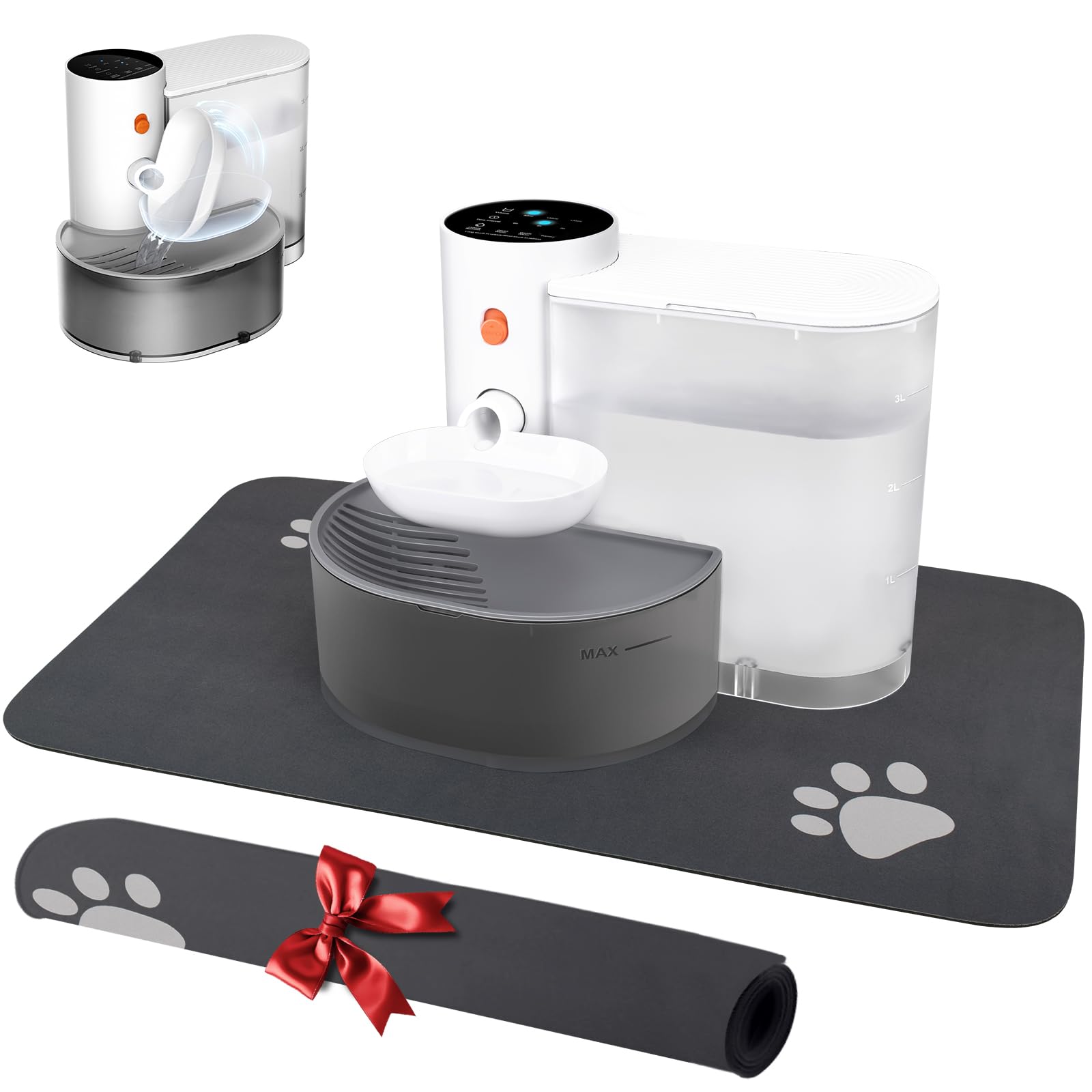 GOYJOY Smart Pet Water Fountain,Filterless Cat Water Fountain No Filter,3L/102oz Ultra Silent Cat Fountain,Sewage Separation & Always Fresh Water(with A Quick Dry Pet Mat)