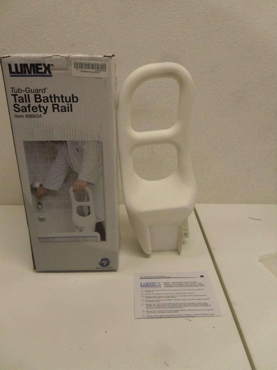 Lumex Tub Guard Bathtub Safety Rail, White, Tall Model Provides Two