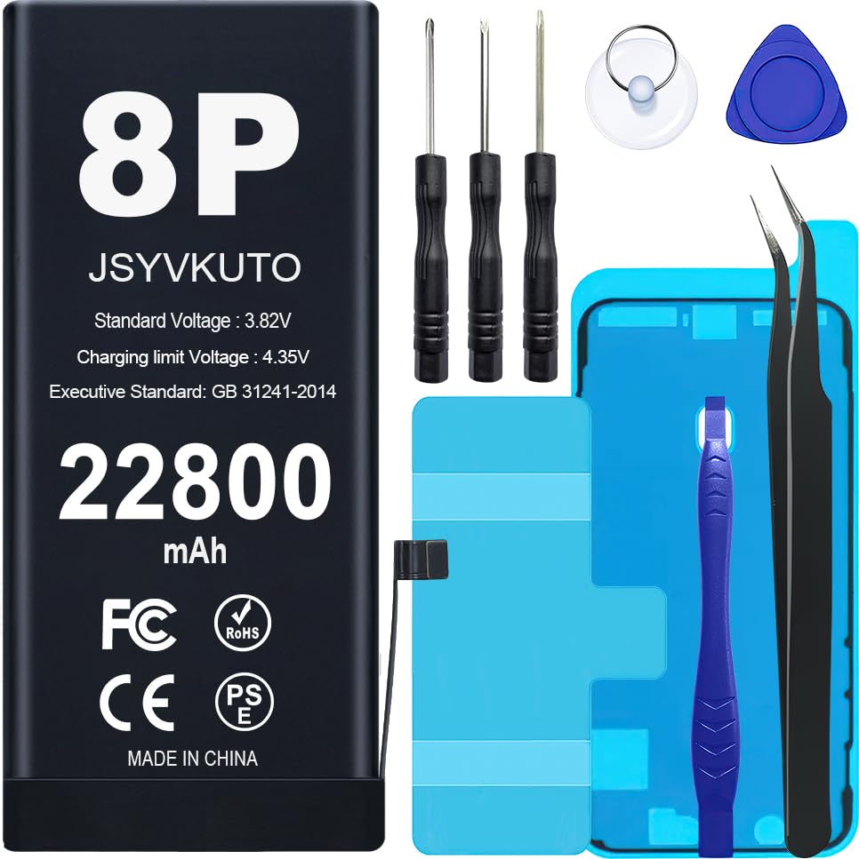 JSYVKUTO 22800mAh Battery for iPhone 8 Plus [Upgraded] New 0 Cycle Higher Capacity Replacement Battery for iPhone 8 Plus with Full Set Repair Tool Kit Model A1864 A1898 A1898