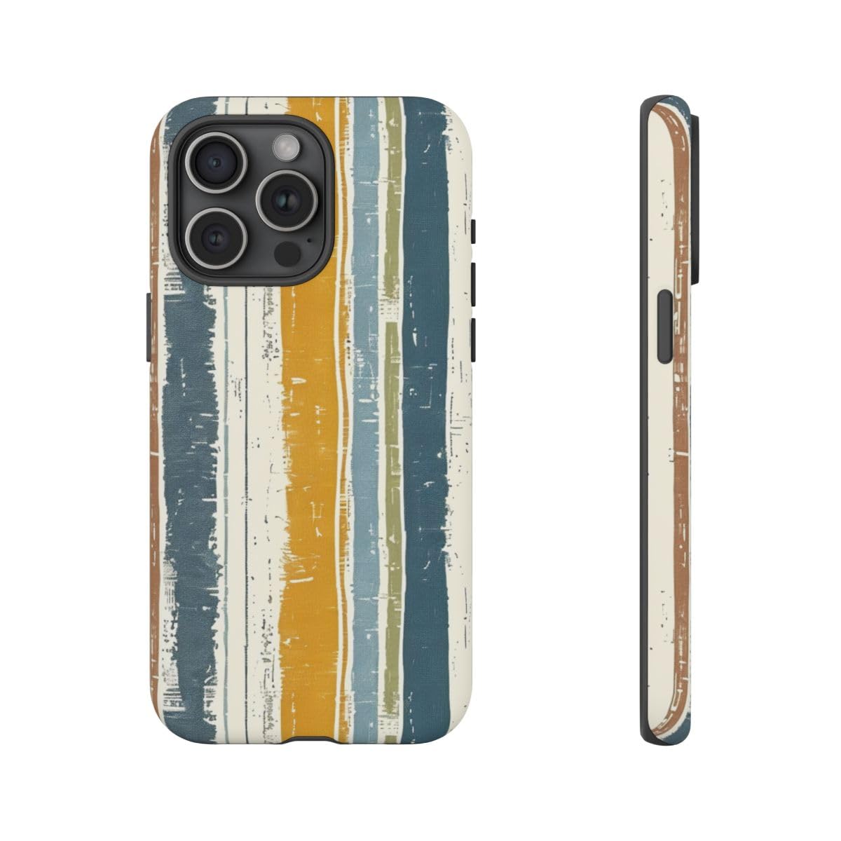 Coque iPhone 15 Pro Max rigide mate au motif rayé rustique en lin - 4