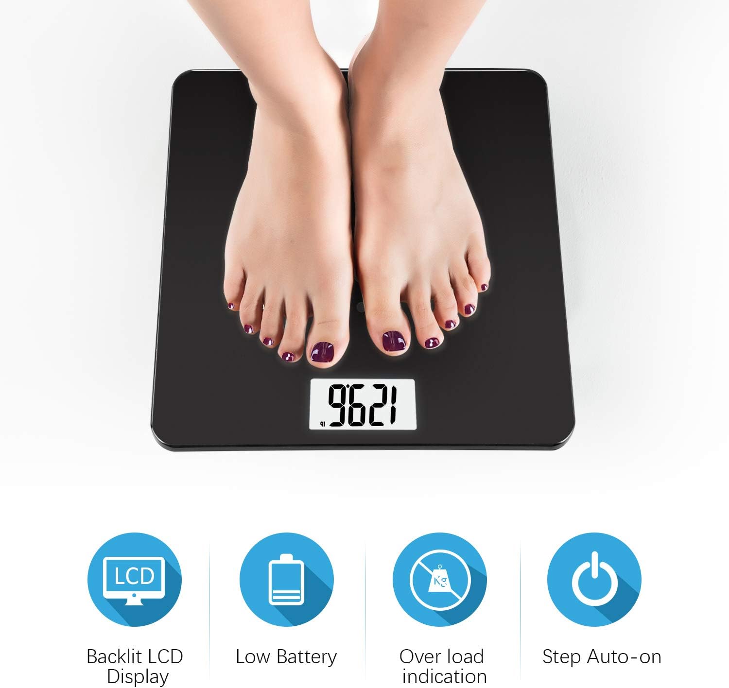Uten Digital Body Scale, Bathroom Weight with Step-On Technology, Backlight Display, Round Corner Design and 8MM Glass, 440lb/200kg Capacity