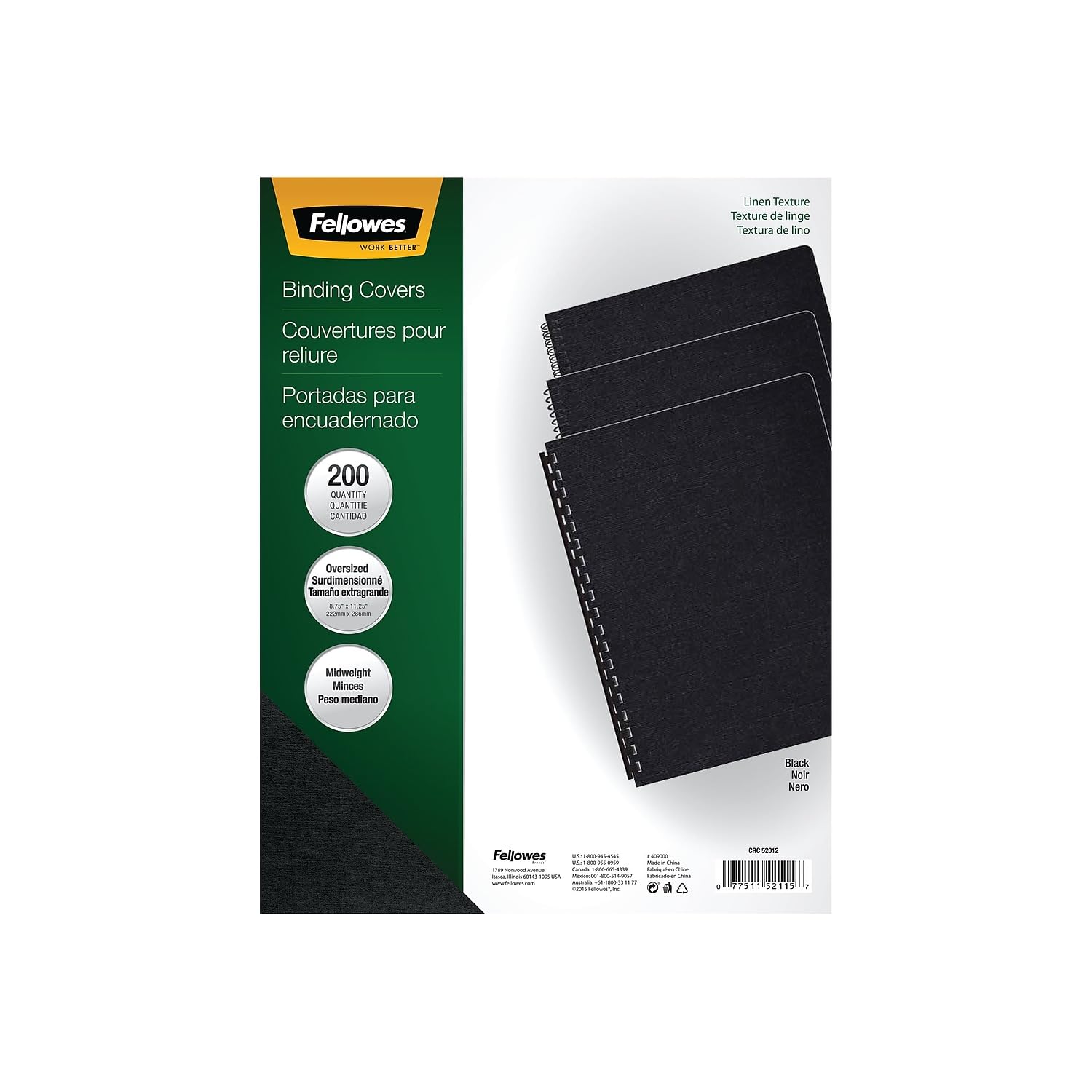 Fellowes 52115 Noir matériel de reliure - matériels de reliure (Noir, 222 mm, 1,5 mm, 285 mm, 13 g)