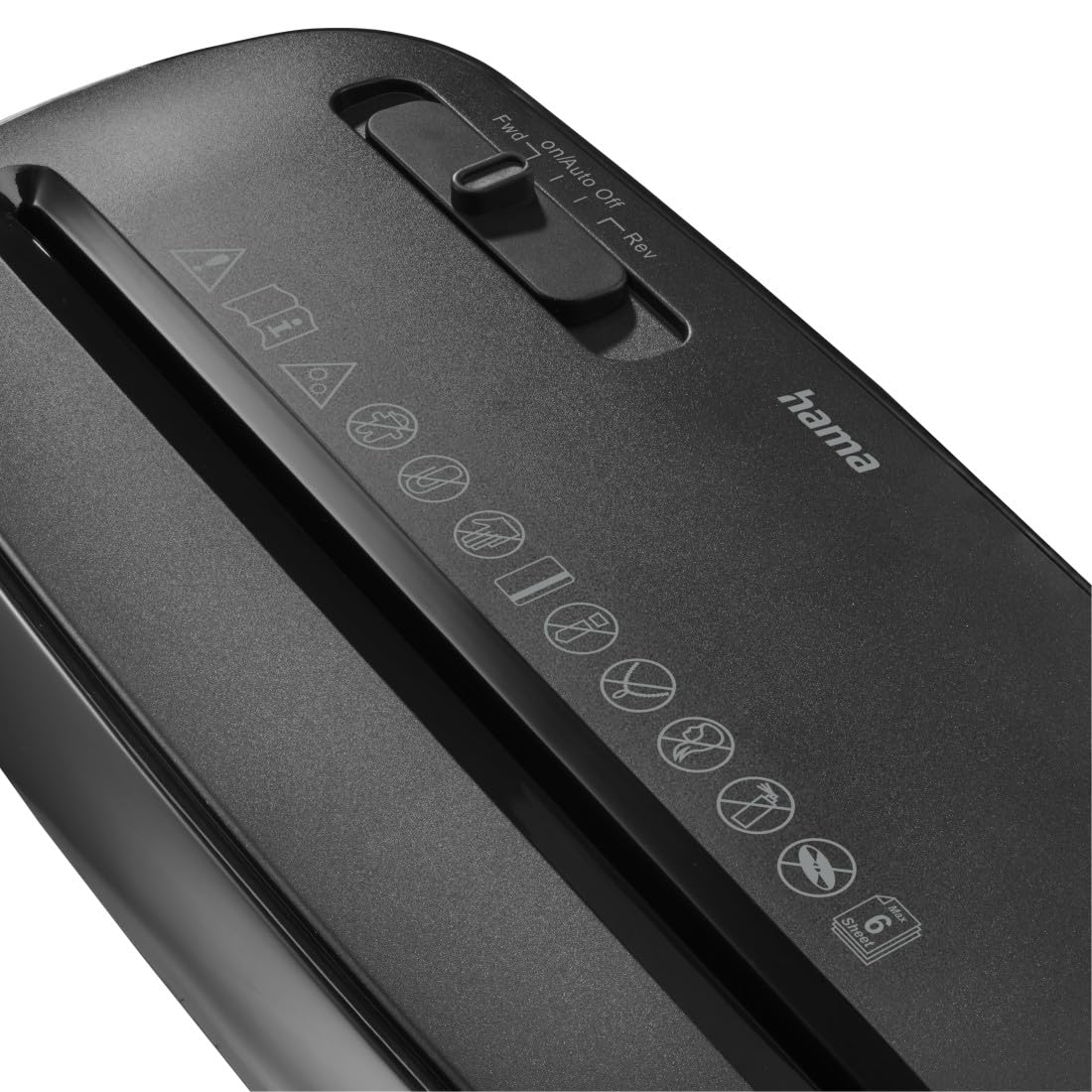 Hama |Trituradora Papel Nivel Seguridad E-2,P-2,T-2("ClassicS61, Destructora Papel, 28,5x13,5x32,2cm, Niv Ruido: 72db, Velocidad: 2,8m/min, 6mm Corte, 6 Hojas DINA4, Tarjetas crédito, Grapas) Negro
