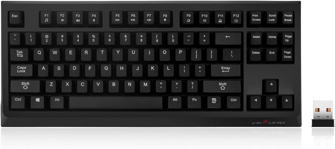 Gaming Keyboard Mechanical Brown Switches 87-Key Tenkeyless Doubleshot ABS Outemu Velocifire TKL01 LED Illuminated Backlit Anti-ghosting Keys (Wireless)