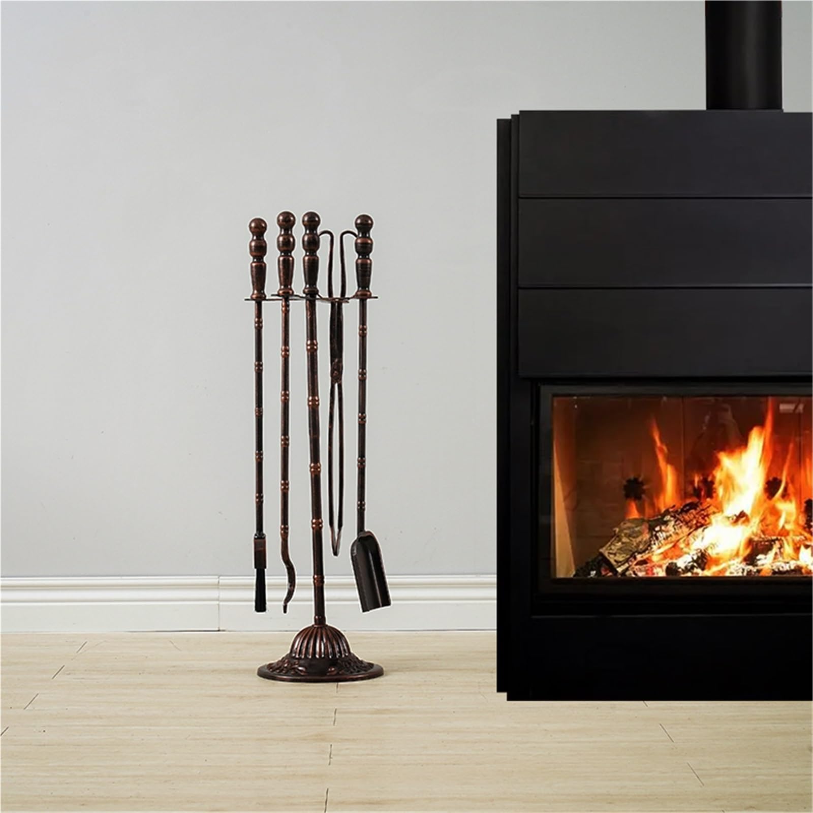 Juego de Limpieza de Chimenea, Herramientas para Chimenea, Palas, Ganchos para Fuego, Cepillo, Utensilios de Hierro para Barbacoa, Juego de 4 Piezas, Herramientas para Chimenea, Bronce