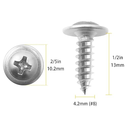 Miniatura 24 de Tornillos autorroscantes de acero inoxidable 410 #8 x 1/2 pulgada para metal, plástico y madera, cabeza de armadura modificada Phillips Drive