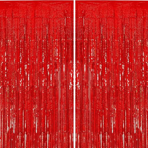 2 Stück Lametta-Folienvorhang, Metallischer Fransen-Hintergrund...