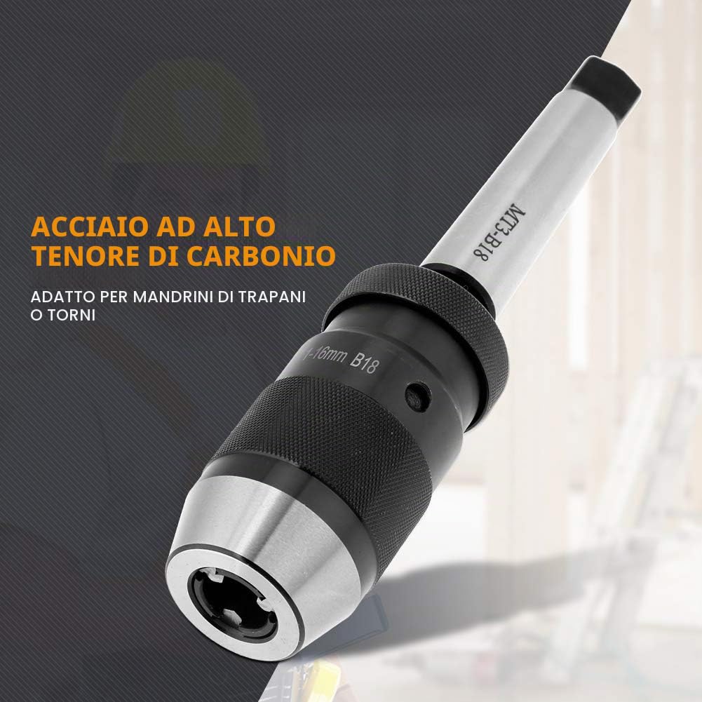 GOTOTOP Mandrino autoserrante senza chiave per tornio con capacità di 1-16 mm, 45# in acciaio, con foro conico