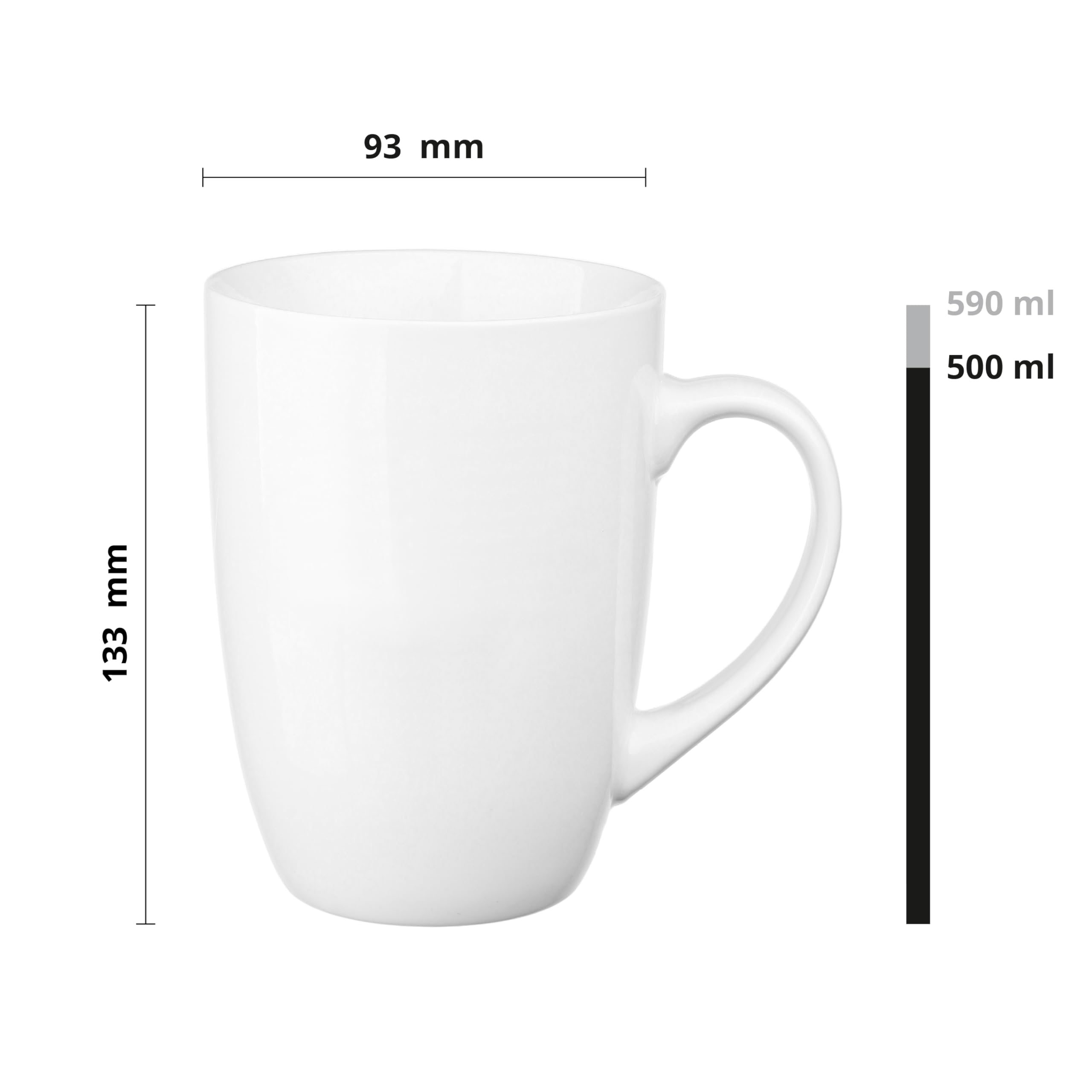 Glasmark KROSNO 1992 Taza de Cerámica 6 Piezas Juego de Tazas para Café y Té Blancas 590 ml