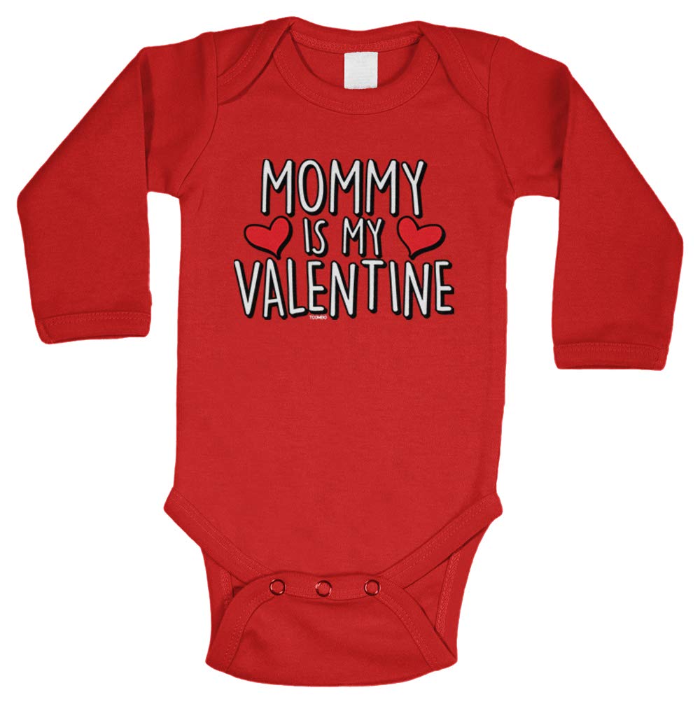 Mommy is My Valentine - Cute Cupid Long Sleeve Bodysuit (Red, 6 Months)