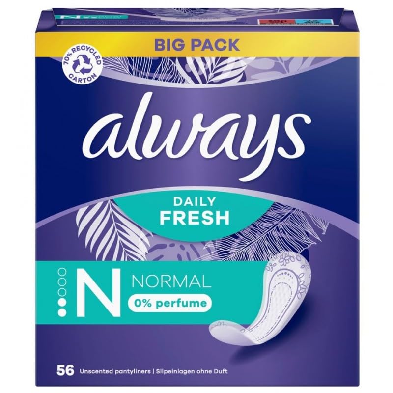 Always Daily Fresh wkładki higieniczne damskie, normalne (56 pasków), duże opakowanie, bez zapachu, oddychające, elastyczne