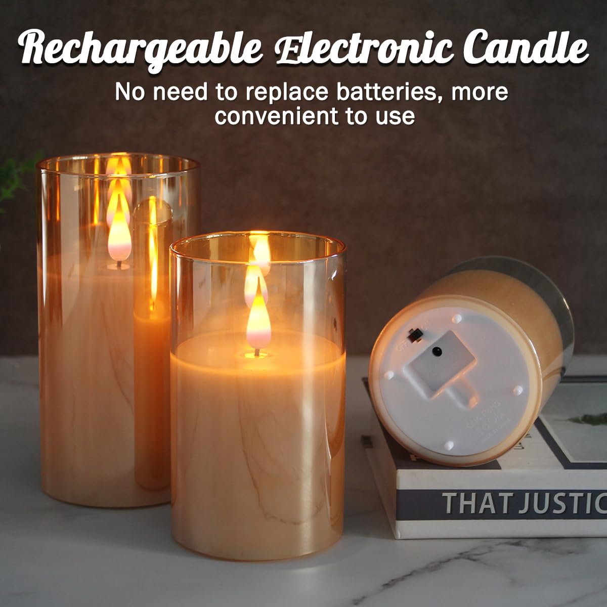 NICE POINT LED Flameless Candle,Rechargeable Flashing Pillar Real Wax Candle with Remote Control and Timer - Image 4