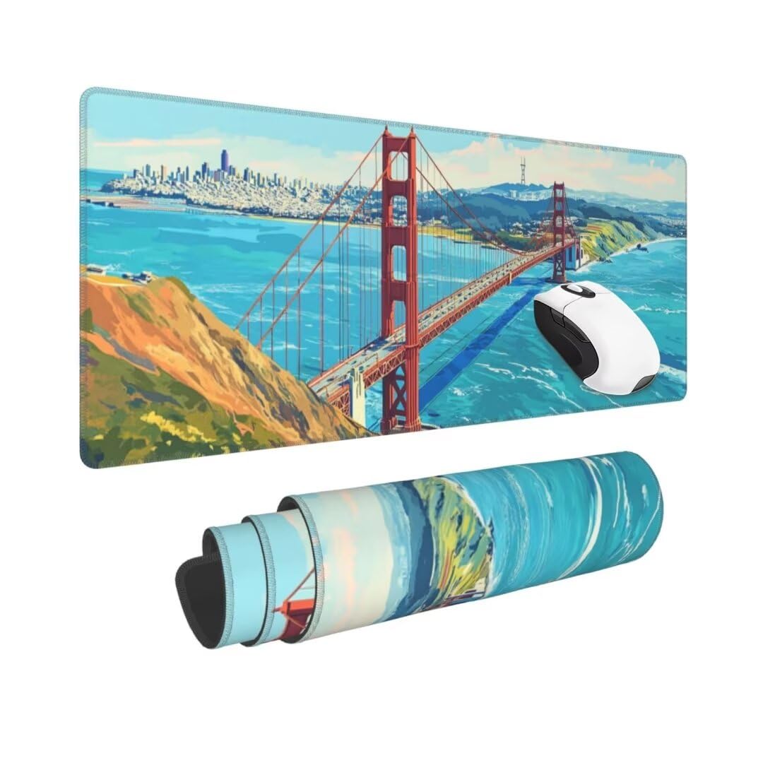 Tappetino Mouse Paesaggio Gaming Mouse Pad Ponte Tappetino Mouse XXL 1200×600×3MM Migliora La Precisione e La Velocità Tappetino Scrivania con Base in Gomma e Bordi Cuciti per Ufficio e Gaming