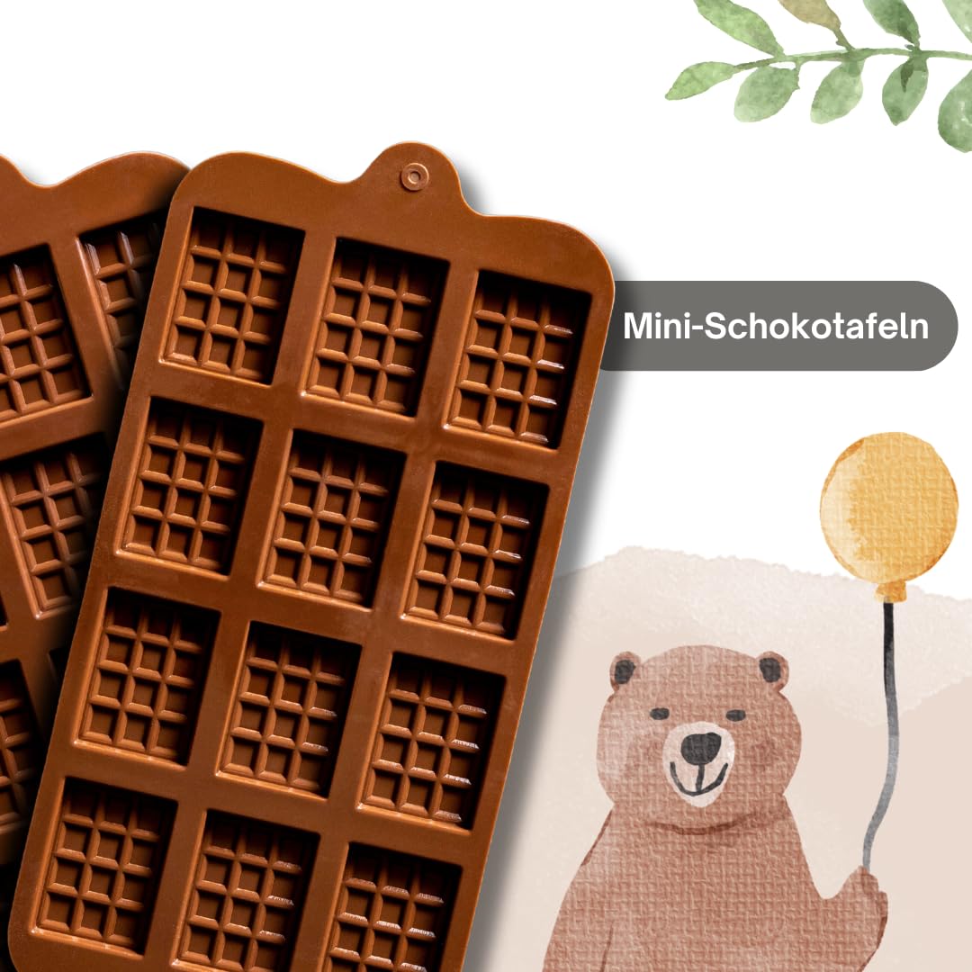 Pure Xocolate – Schokolade selber machen – Kreativset für 4 Kinder – inkl. 400g Schokolade, 6 bunte Toppings & Silikonform – Kindergeburtstag drinnen – DIY Set (Volle Größe, Mini-Tafel-Silikonform)