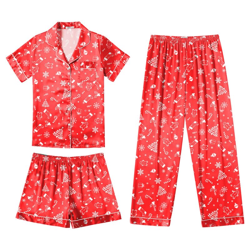 Image of Ekouaer Silk Pajamas for Women Set Satin Soft Short Sleeve Button Down Pjs