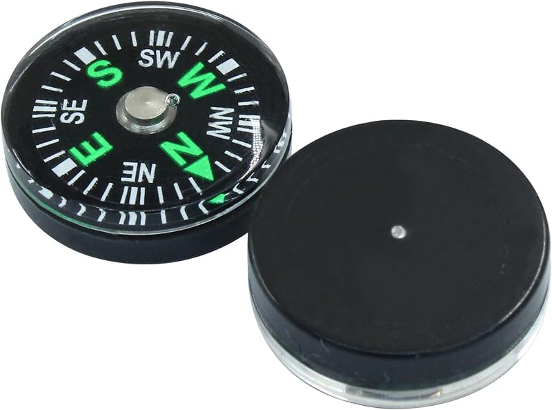Mini Pocket Compass, 20mm, Black, 15Pcs | Button Compass, Accessories for Kids, Outdoor Hiking Survival, Bulk