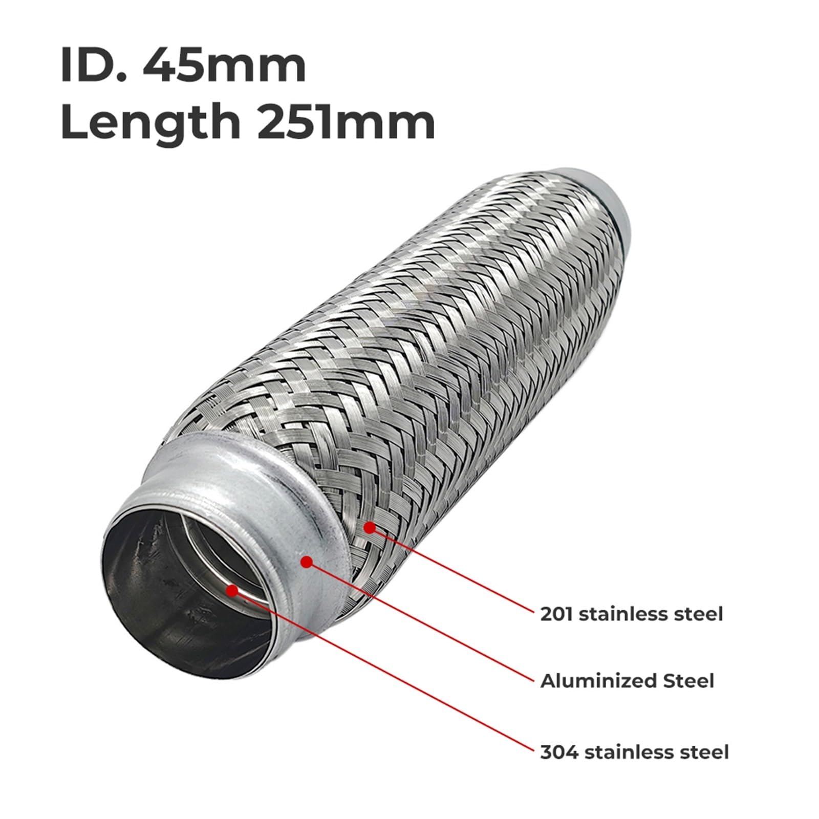 Car Silencer 45mm 64mm elastyczne rury wydechowe samochodu połączenie oplot mieszek tłumik ze stali nierdzewnej złącze rurowe spawane uniwersalne(45-251mm)