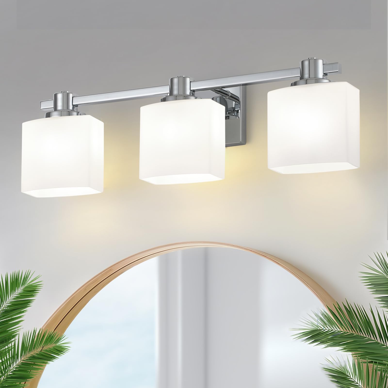 24 Inch Chrome Bathroom Light Fixtures Over Mirror 3 Light Bathroom Vanity Light Silver Modern Industrial Makeup Lighting
